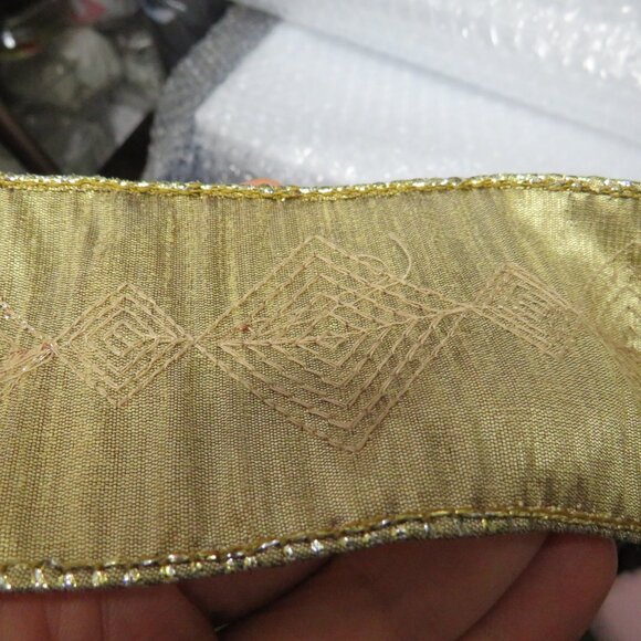 Sequins Diamond Design wired ribbon Warm Gold & Brown 2.5" wide - Picture 8 of 9